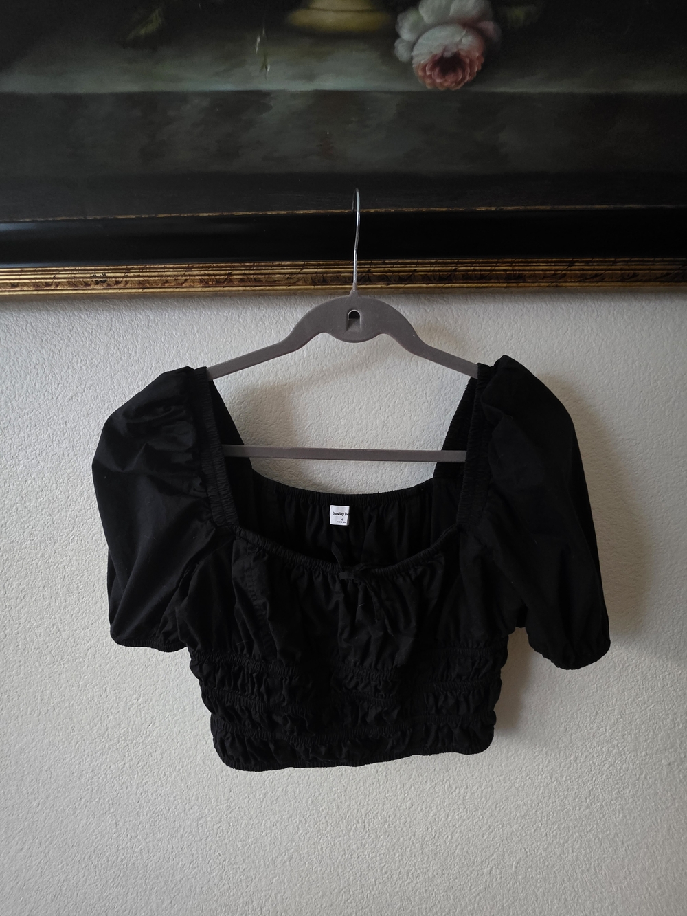 Sunday Best Black Puff Sleeve Smocked Crop Top - Aritzia Medium